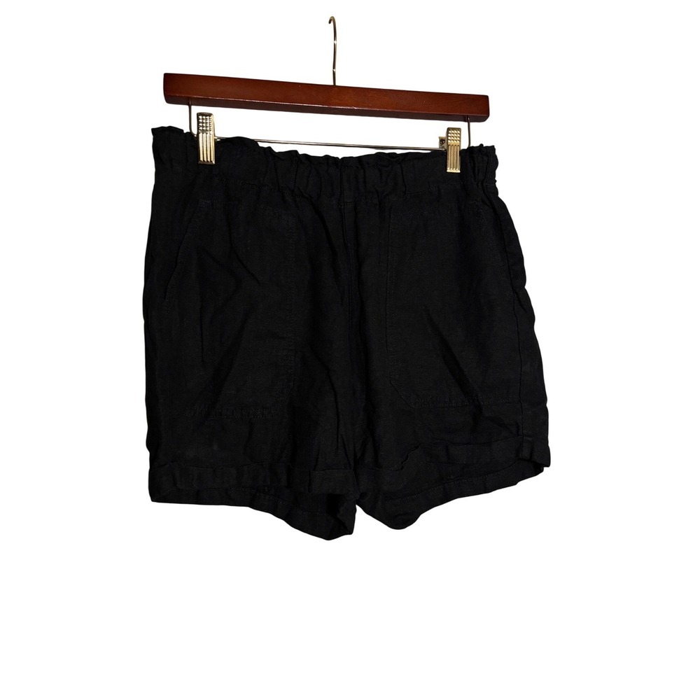 Briggs Womens Black Linen Blend Paperbag Waist Shorts Cuffed Pockets Medium